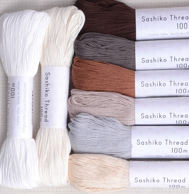 Sashiko threads earthy, taupe and off white