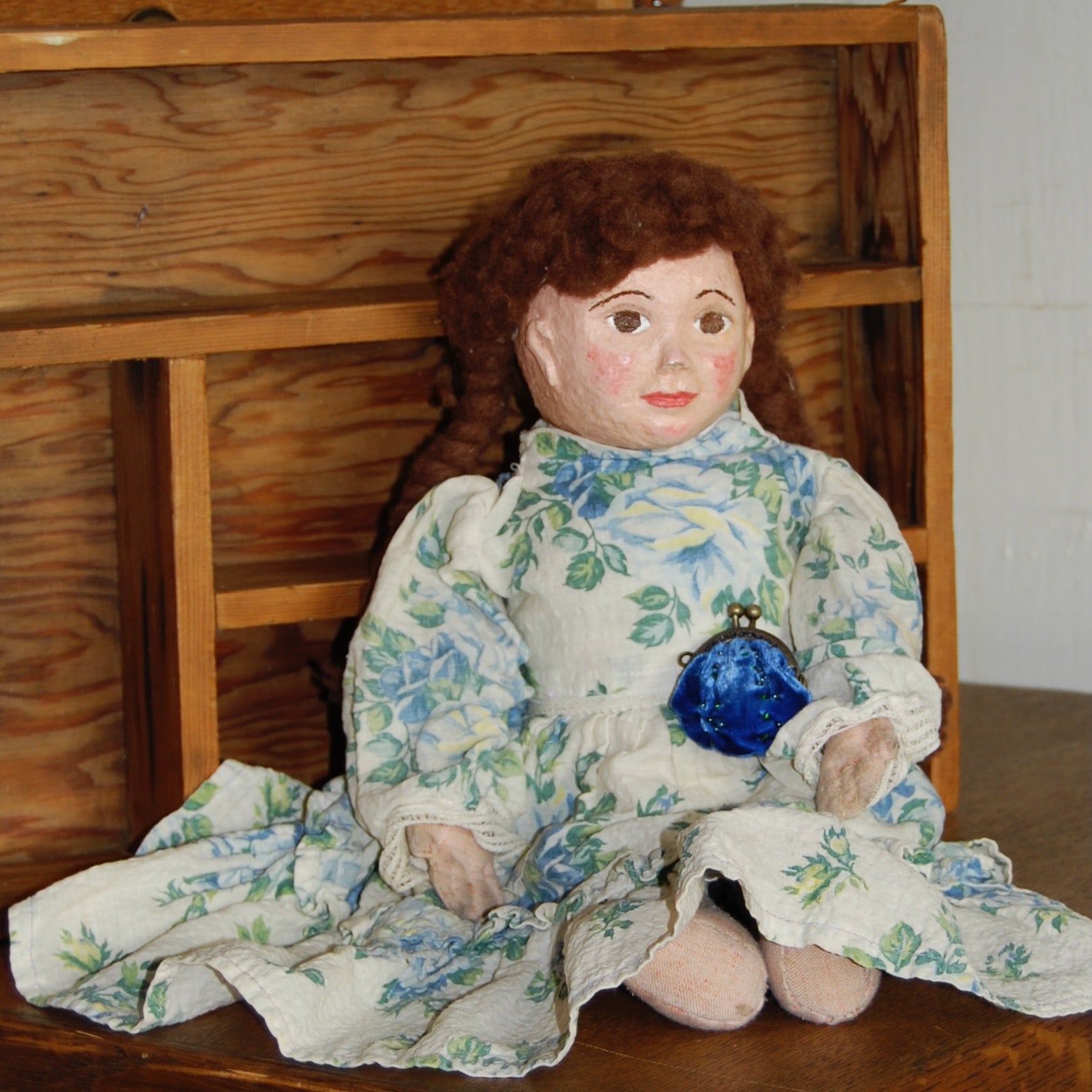 doll with tiny  velvet clasp purse