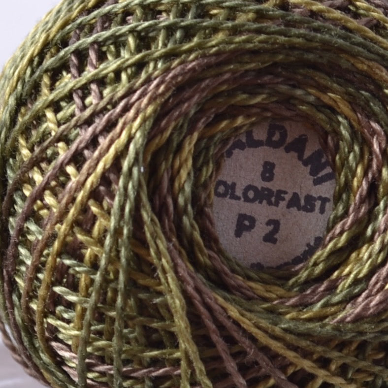 Valdani Variegated Hand Dyed Perle Cotton Thread, Olive Green