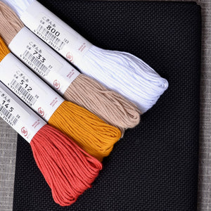 Black Kogin Sashiko Fabric with Kogin Threads