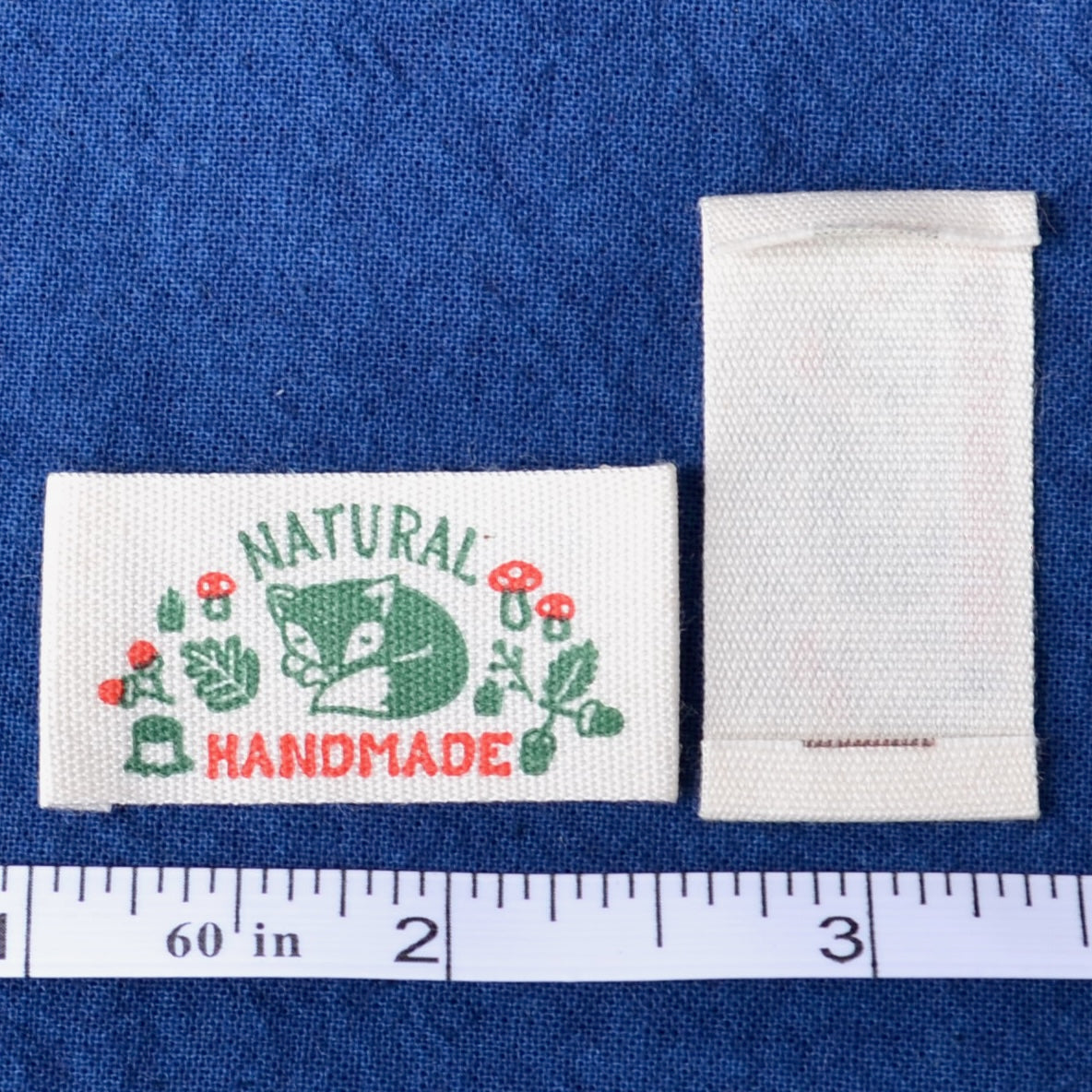 Cotton Label - Natural Handmade Fox with StrawberriesSew-in Label Natural Handmade Fox with Strawberries