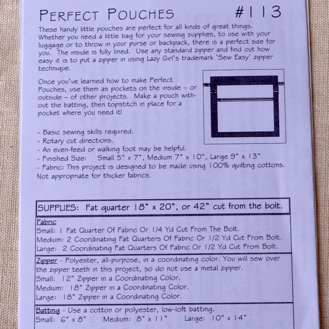 Perfect Pouches Pattern from Lazy Girl Designs 