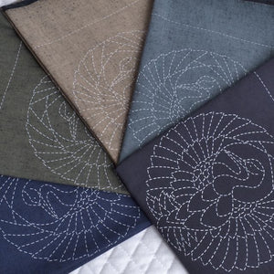 Tsumugi sashiko Family Crest Cotton Fabric Panels