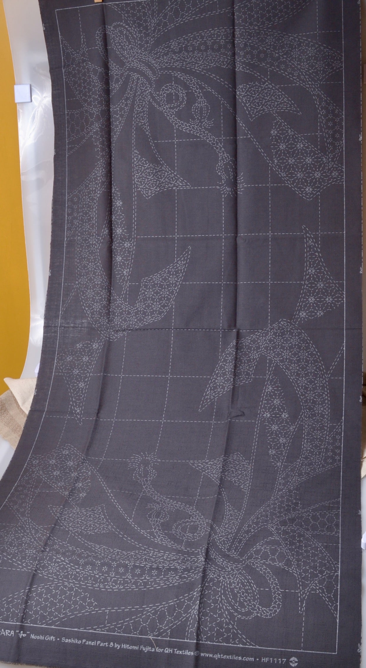 Noshi sashiko panel, wash out print, ready to stitch