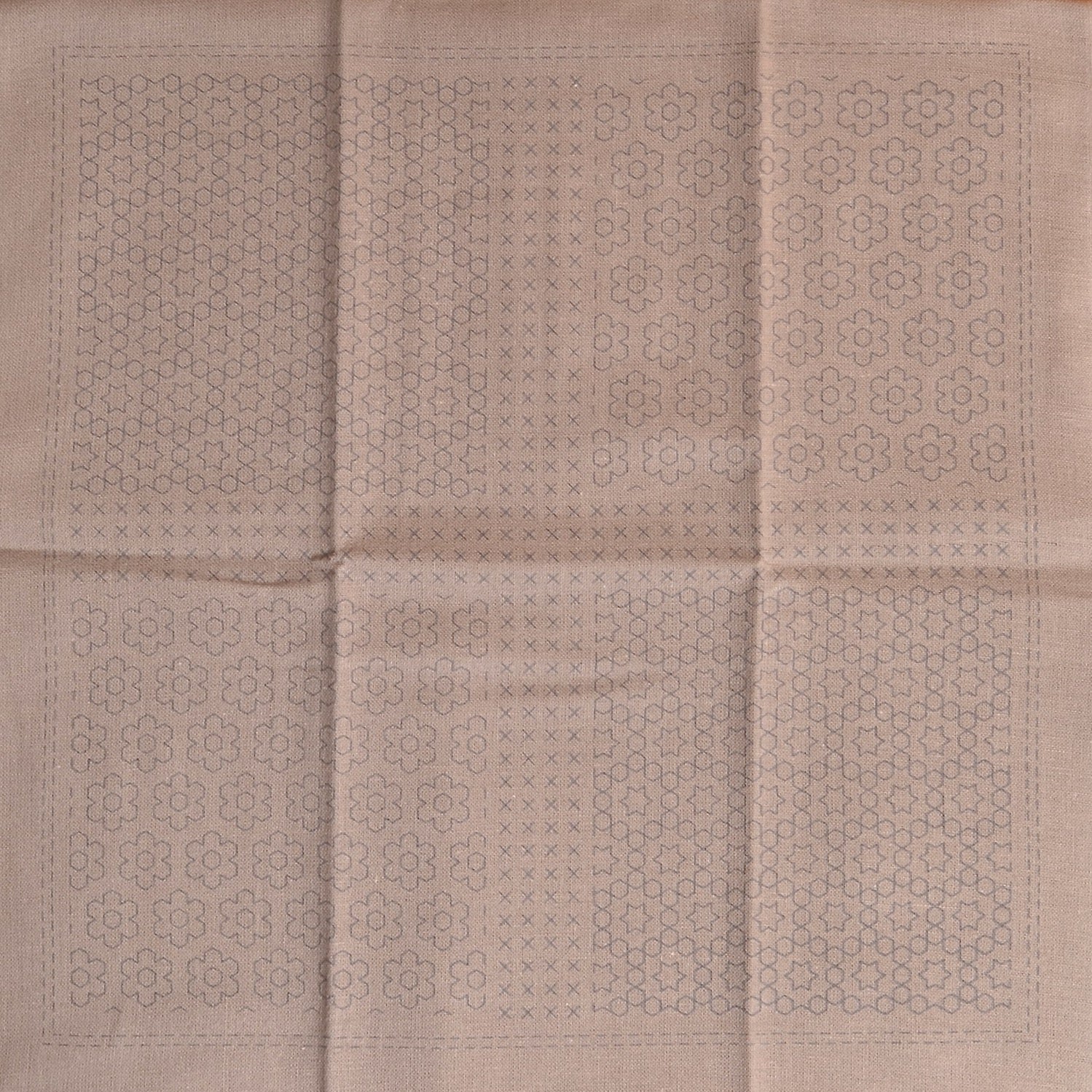 Florets pattern on taupe cotton fabric