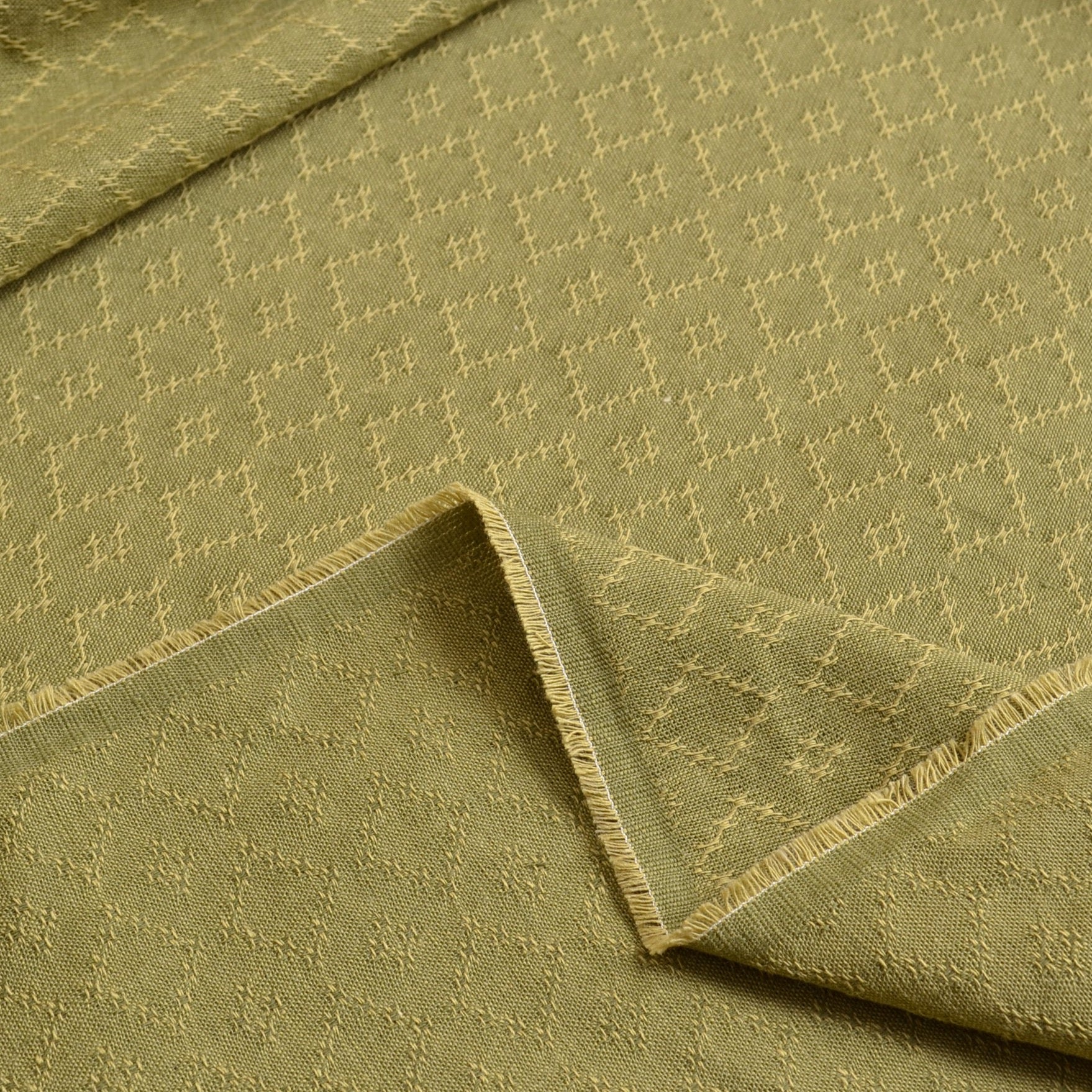 Olive green dyed yarn coton fabric from Japan