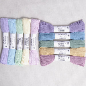 light colour and smoky-tone Olympus sashiko threads, showing colour numbers