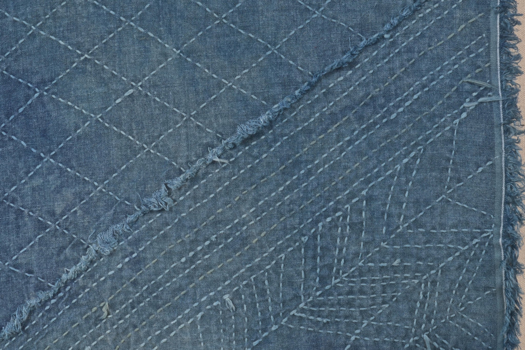 Indigo blue cloth and sashiko stitching