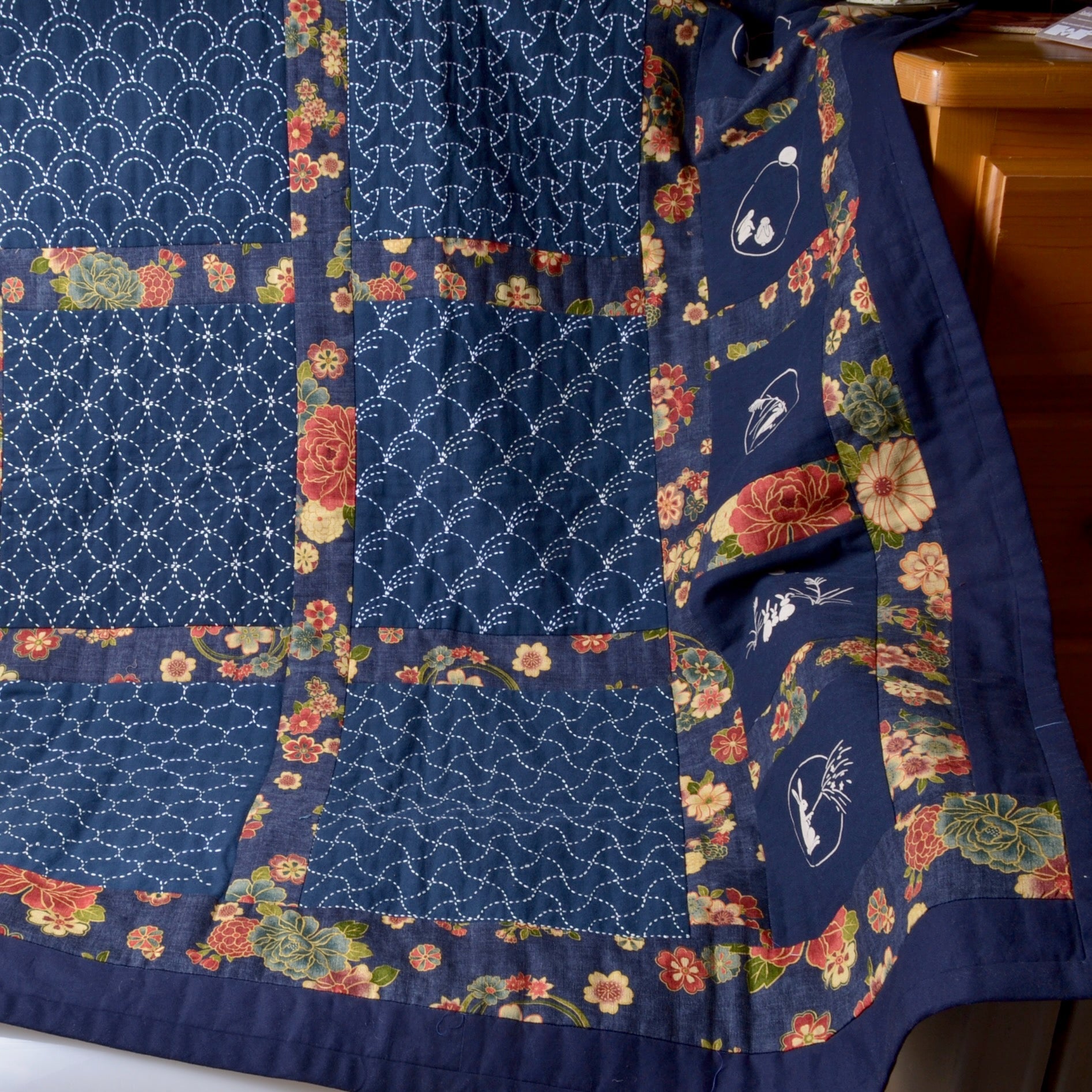 Sashiko quilt made with Olympus traditional sashiko sample blocks