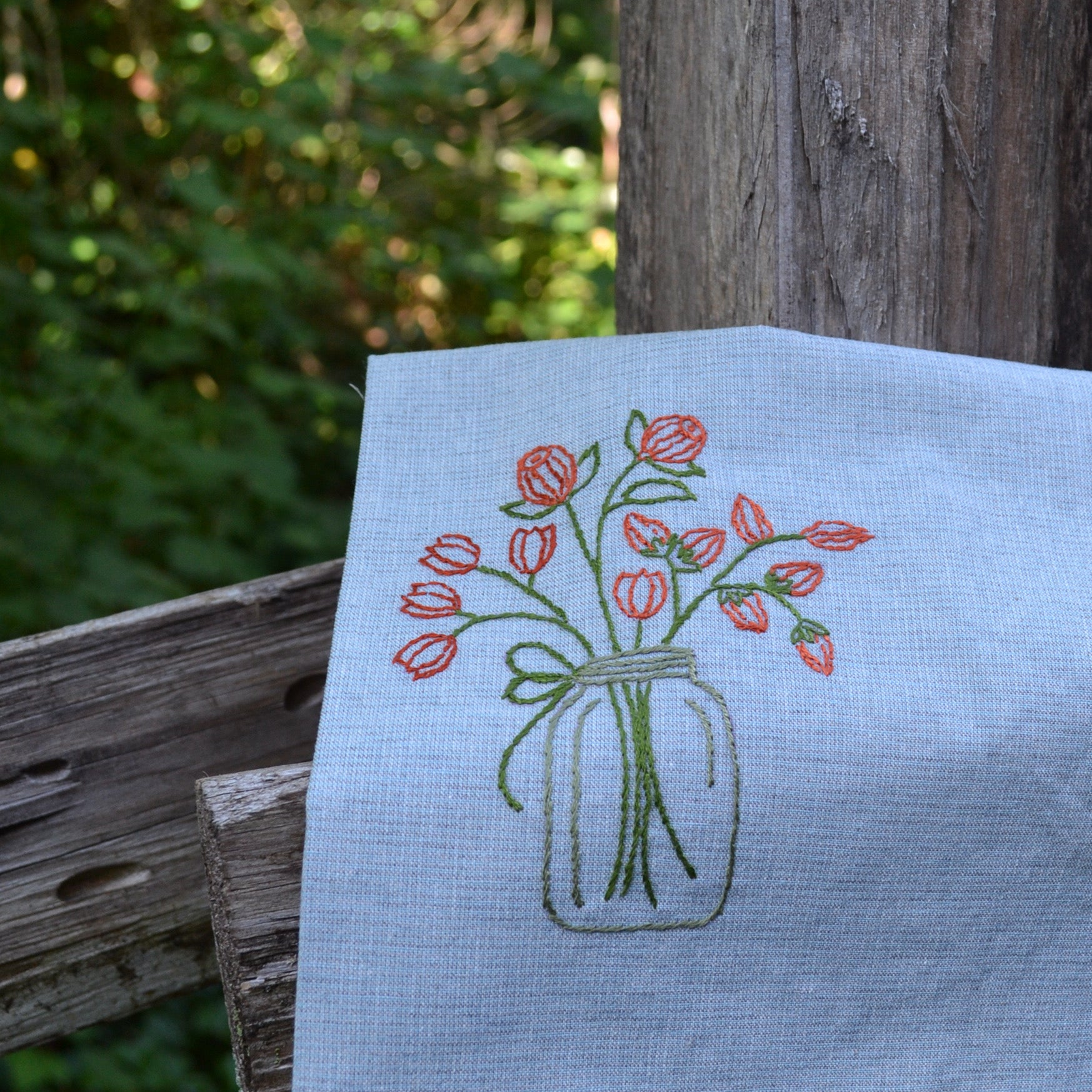 embroidery on dyed yarn fabric