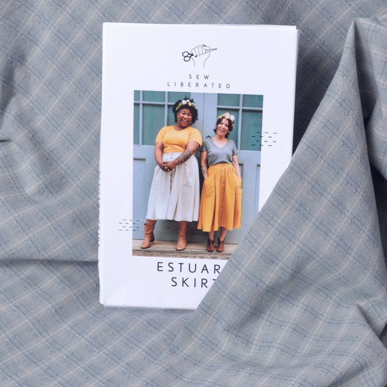 Estuary Skirt by Sew Liberated with blue yarn dyed fabric