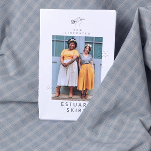 Estuary Skirt by Sew Liberated with blue yarn dyed fabric