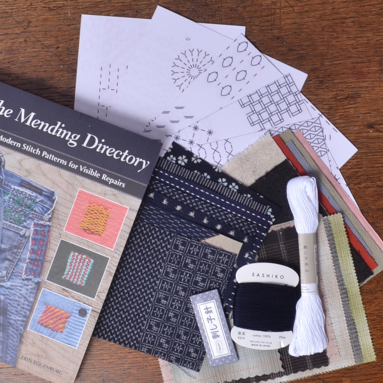 Complete Mending Kit for Sashiko Mending, with Book.