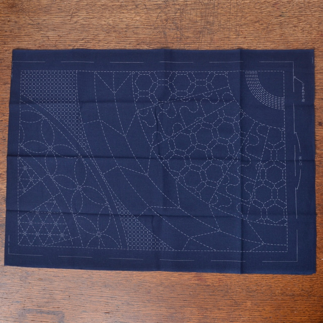 This placemat design uses the spokes of a wheel to frame as an interesting and enjoyable way to show off this collection of&nbsp; traditional sashiko motifs.