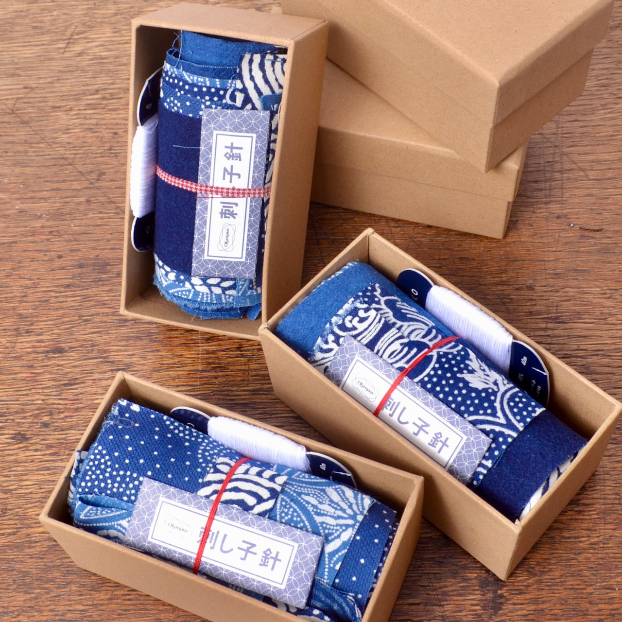 Kit with Katazome printing & Indigo Plant Dyed Fabrics for Visible Mending