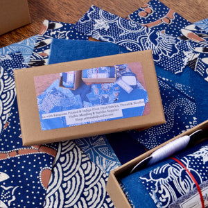 Boxed Kit with Katazome printing & Indigo Plant Dyed Fabrics for Visible Mending