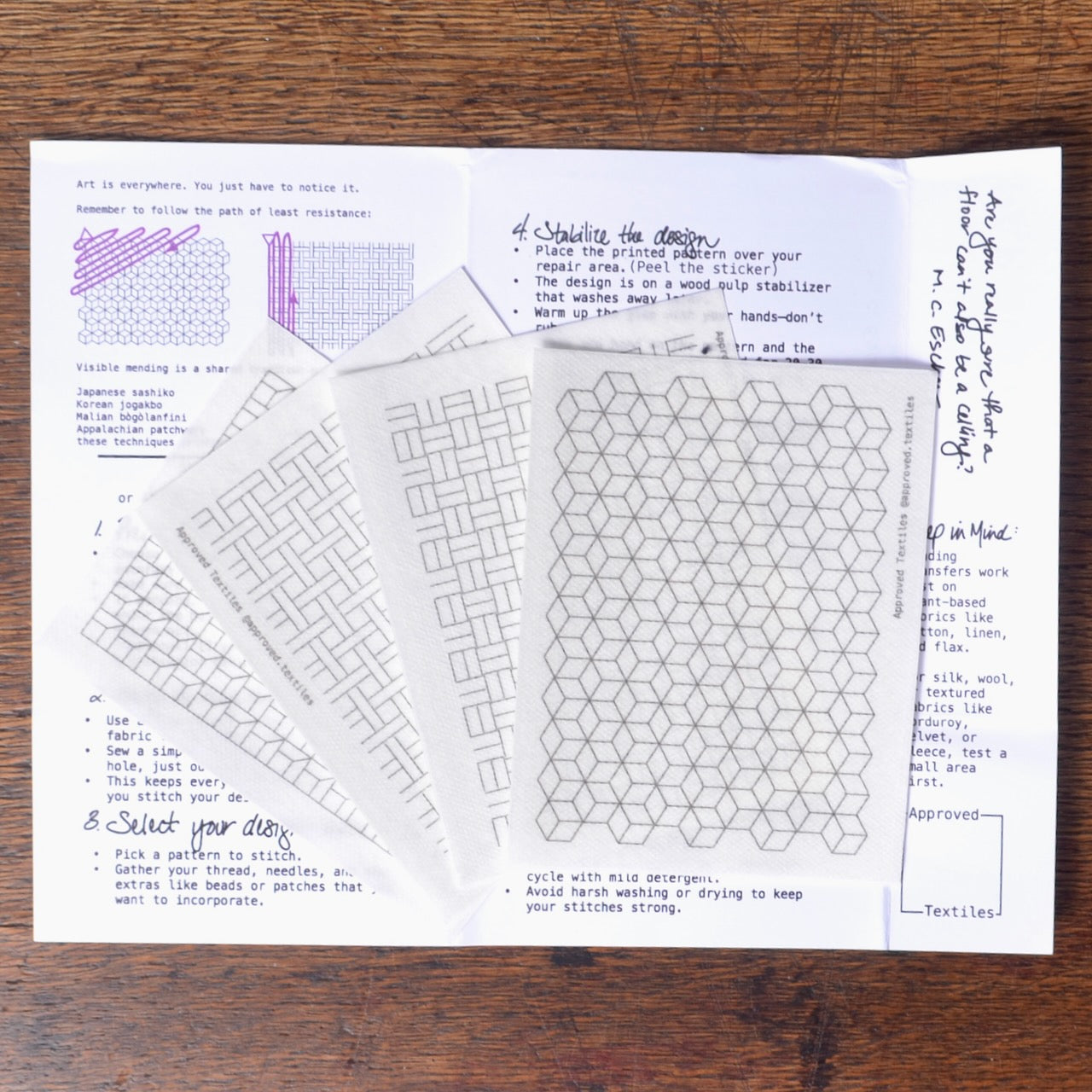 Dissolvable Stitching Guides for Visible Mending "Parquet"