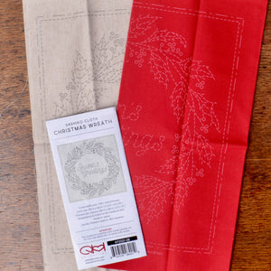 Sashiko Cloth, "Christmas Wreath"