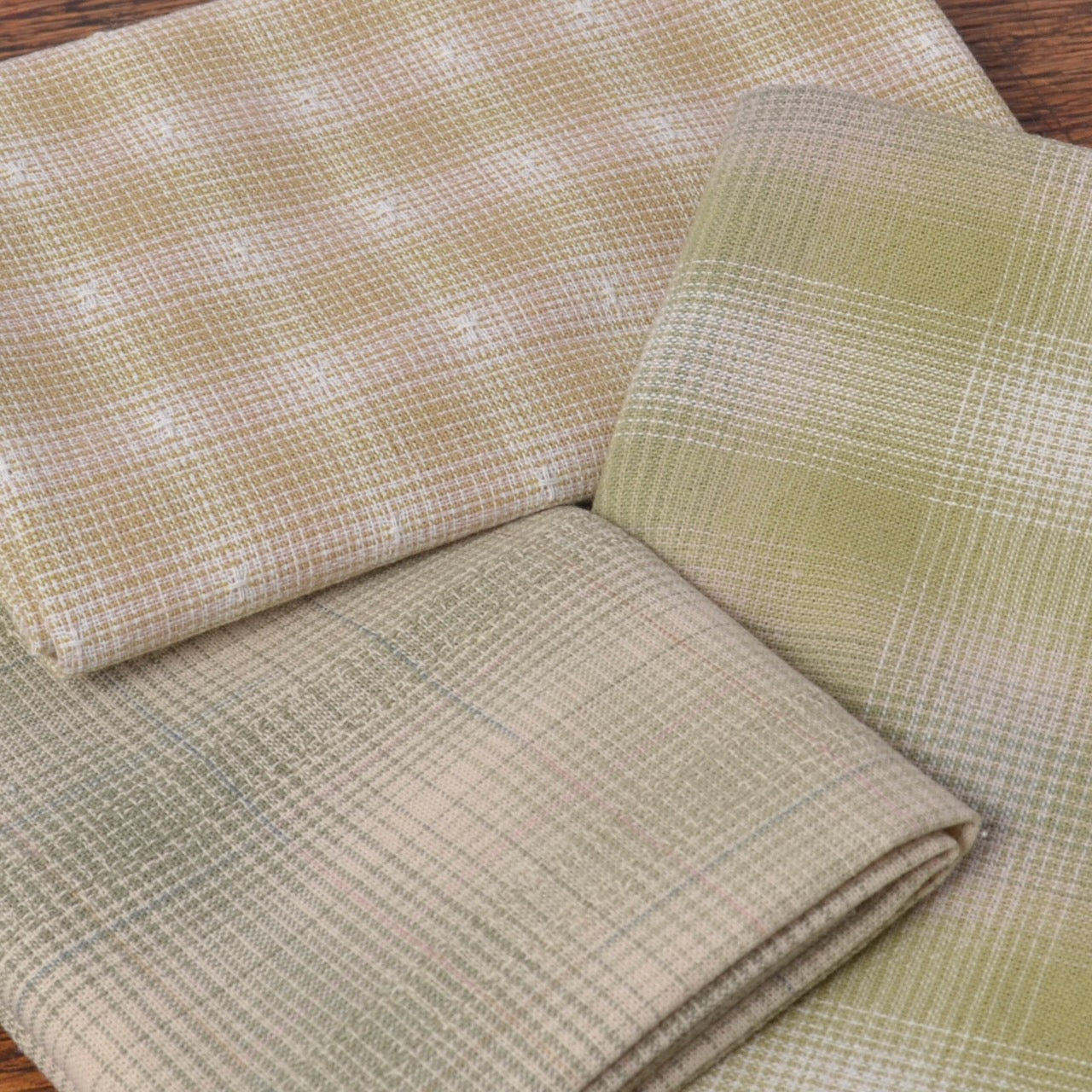Japanese Yarn-Dyed Fabric Bundle, Light Greens