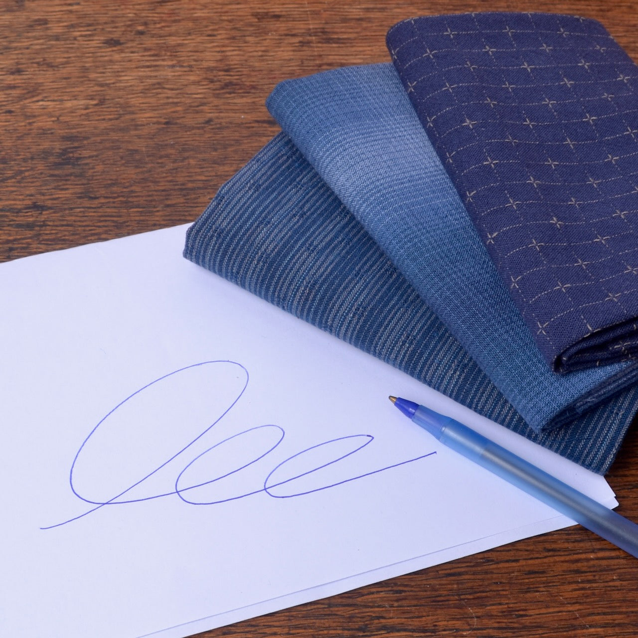 Japanese Yarn-Dyed Fabric Bundle, Ball Point Pen Blues