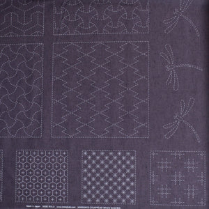 purple tsumugi cotton sashiko preprinted panel