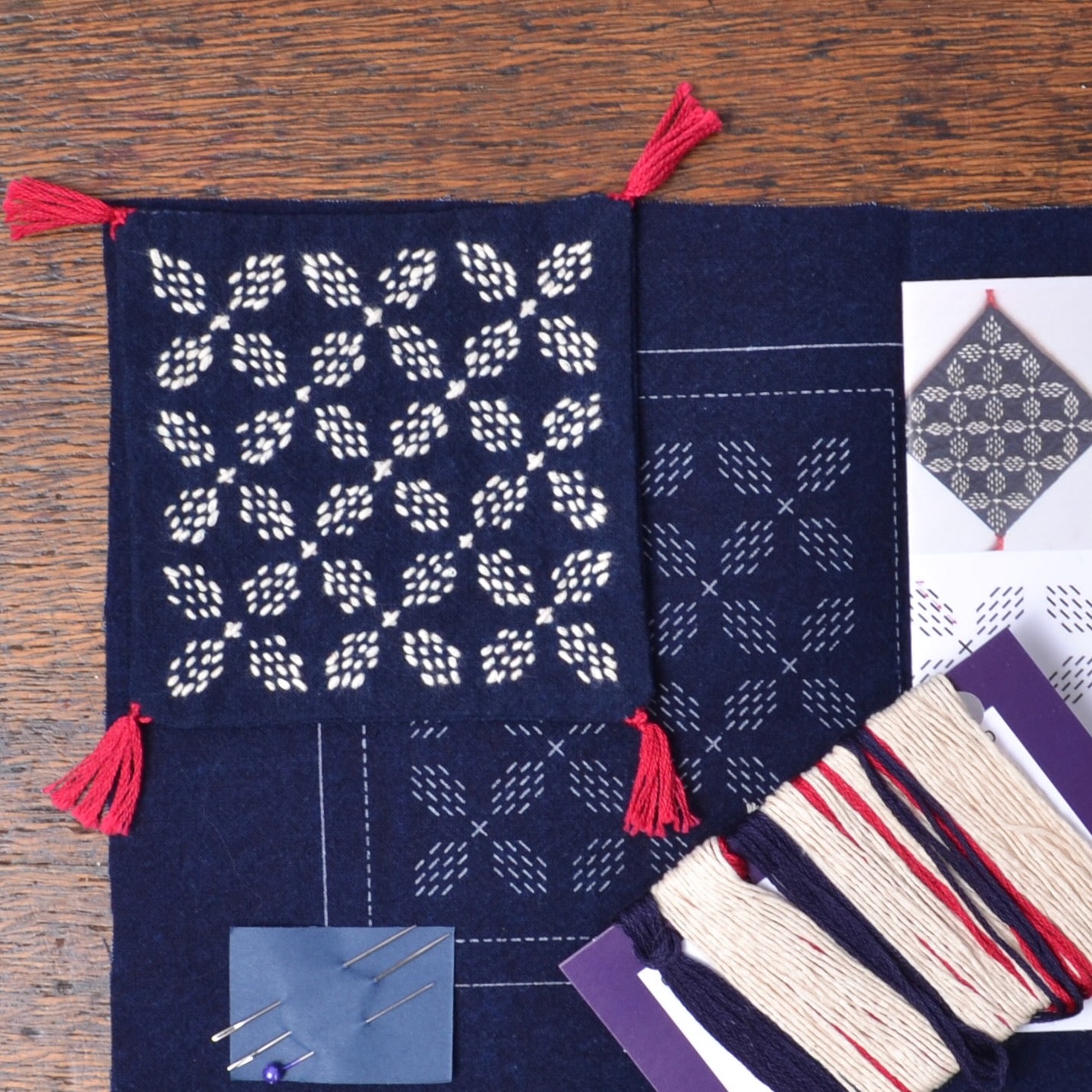 Sashiko Grab and Go Kit: Rice Flower Coaster