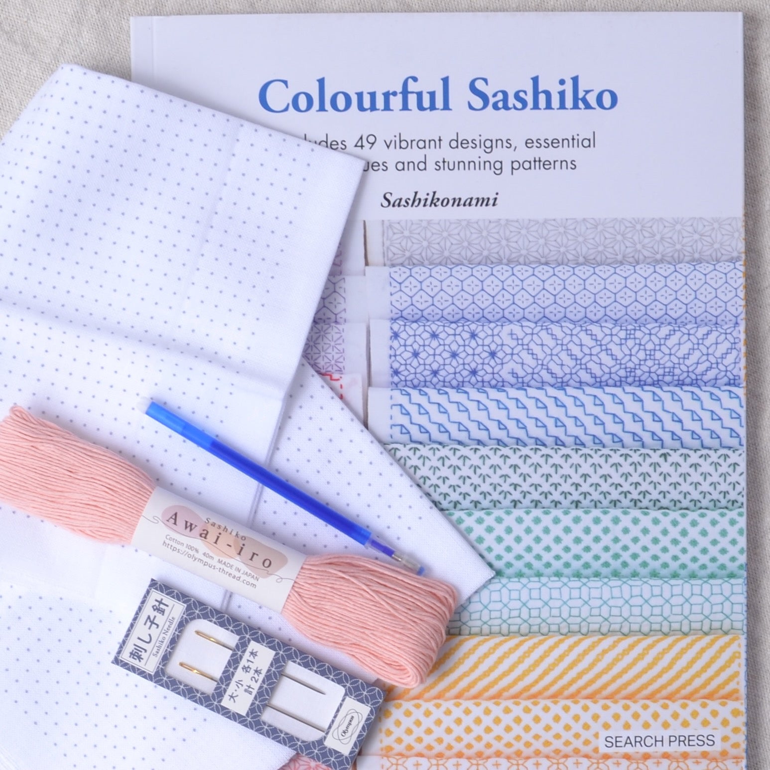 Hitome-sashi Starter Kit: Everything You Need, Shell Pink Thread