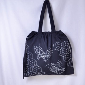 Sashiko Drawstring Bag Kit "Butterflies"