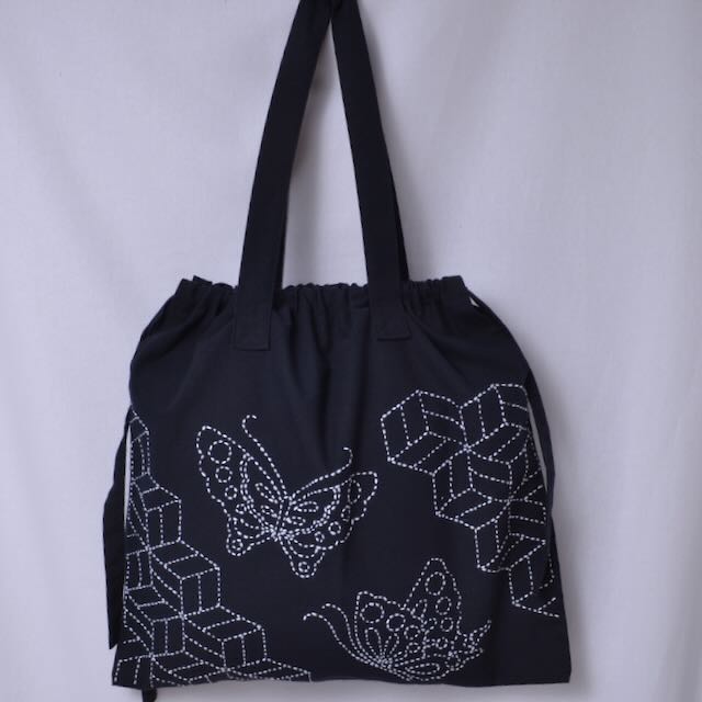 Sashiko Drawstring Bag Kit "Butterflies"