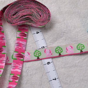 Pale Pink Elephant on Soft Green Ground Sewing Ribbon