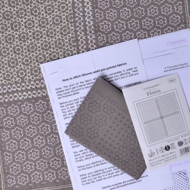 Kugurizashi Sashiko Pre-printed Fabric, Florets