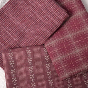 Dyed Yarn Cotton Fabric Bundle of 3, Red Woods