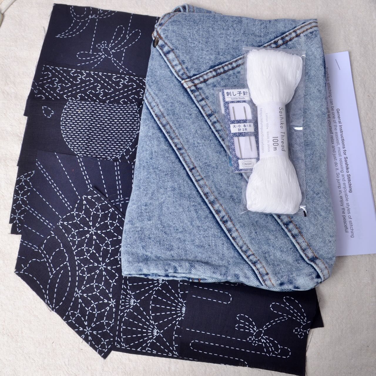Sashiko patch denim bag kit