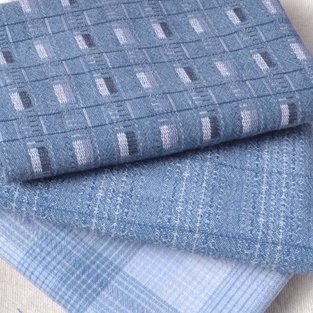 Dyed Yarn Cotton Fabric Bundle of 3, Basic Blues