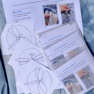 Dissolvable Stick & Stitch Patterns "Sashiko Dragonflies"set of 6 with instructions
