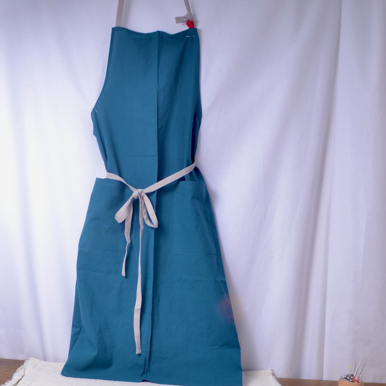 Teal blue cotton apron 
