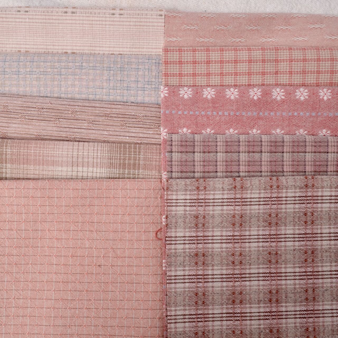 Dyed Yarn Cotton Fabric, 10 Pieces 5" X 21", Assorted Pinks