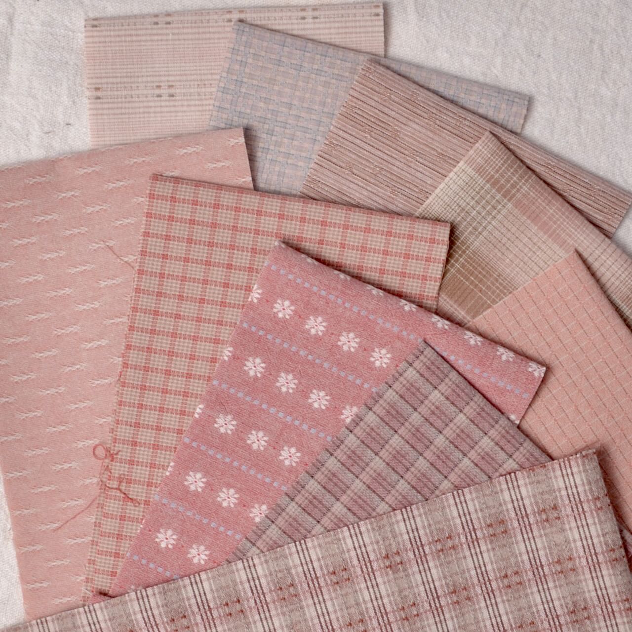 Dyed Yarn Cotton Fabric, 10 Pieces 5" X 21", Assorted Pinks