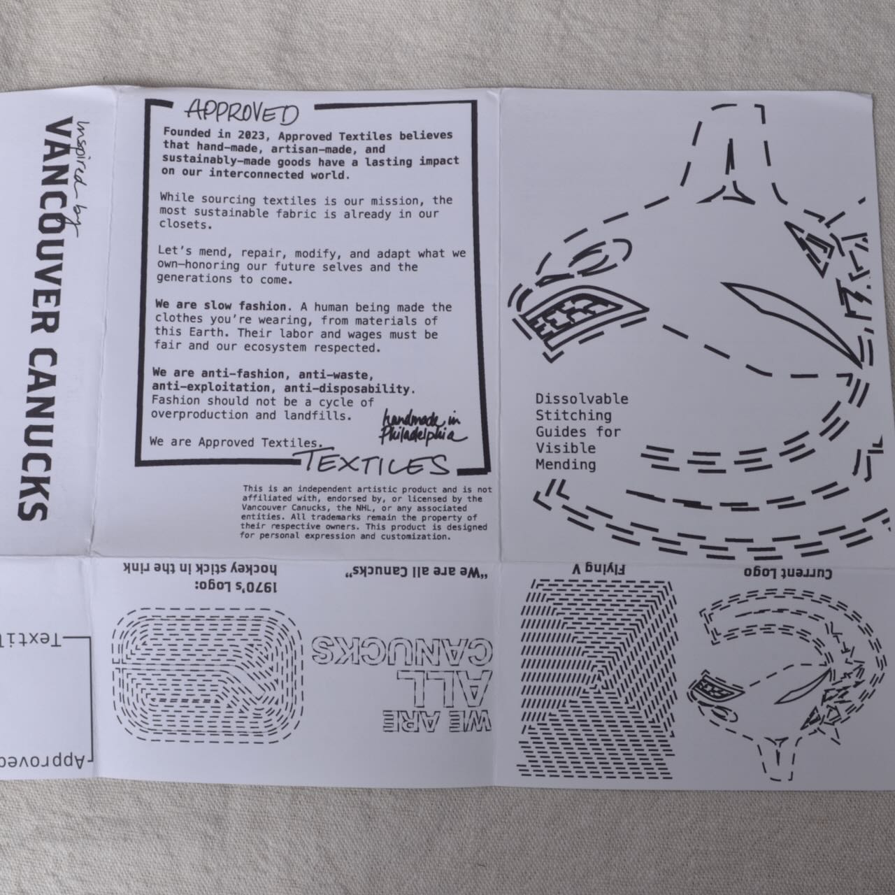 Dissolvable Stitching Guides for Visible Mending "Vancouver Canucks"