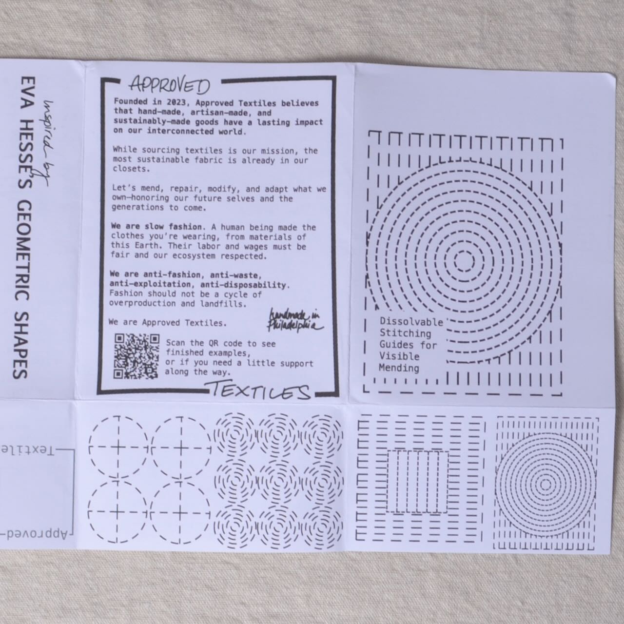 Dissolvable Stitching Guides for Visible Mending "Eva Hesse's Geometric Shapes"