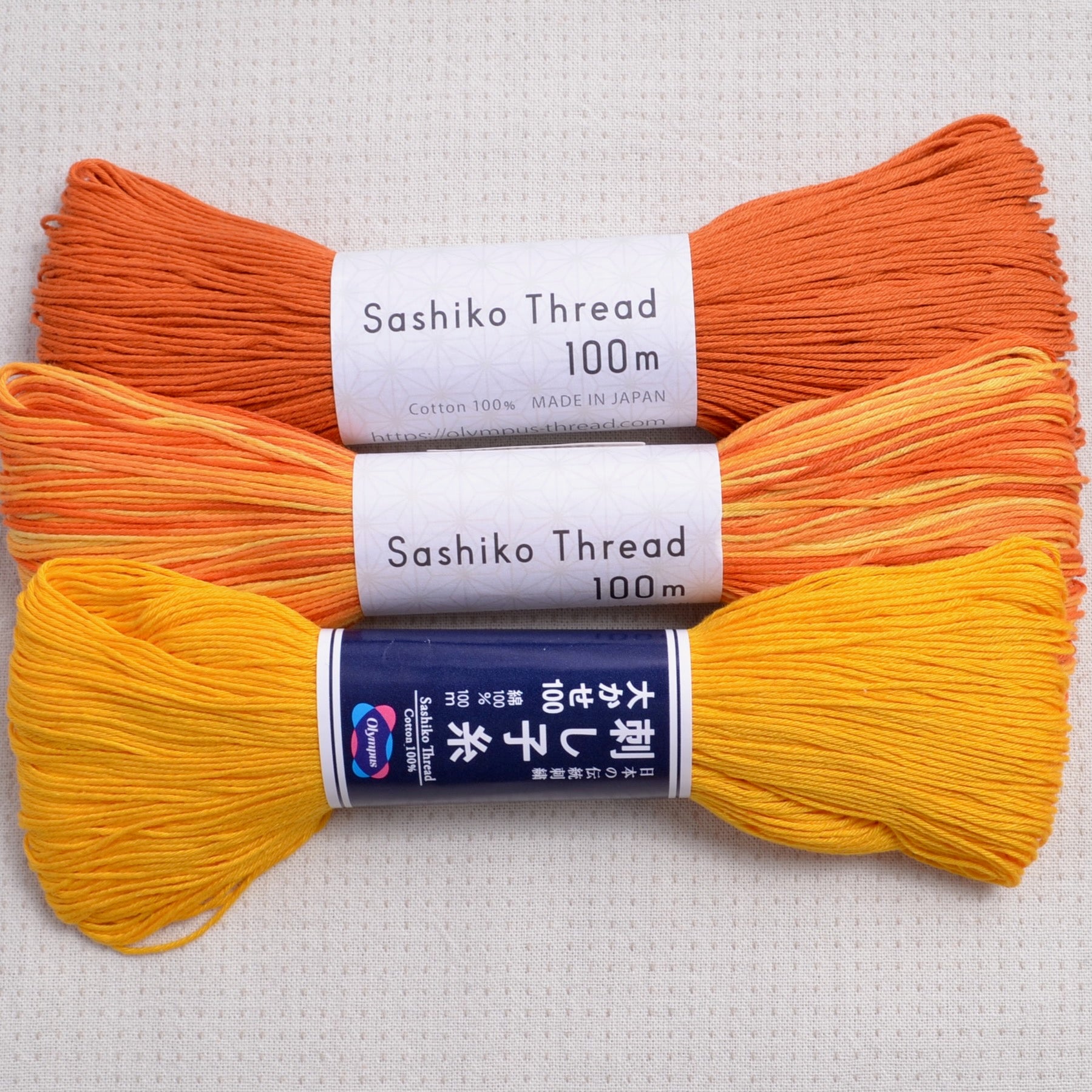 orange and yellow sashiko threads