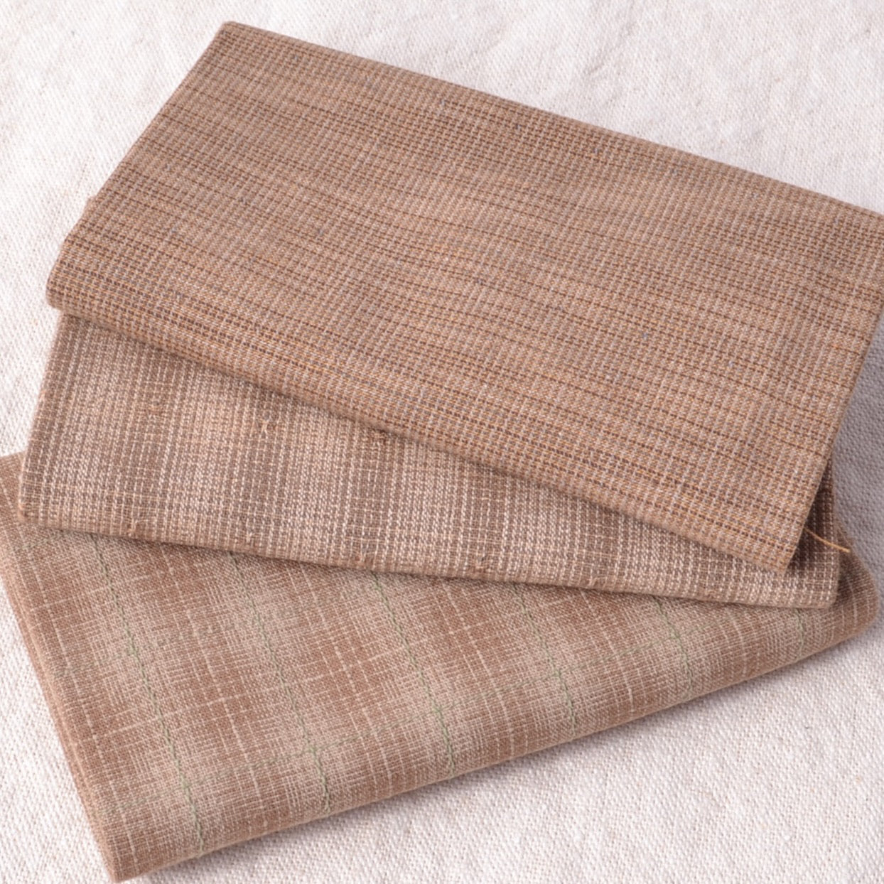 Dyed Yarn Cotton Fabric Bundle of 3, Warm Brown