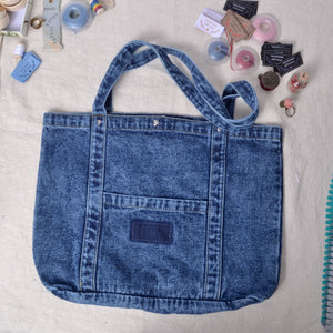 Washed Blue Denim Shoulder Tote Bag Blank for sashiko stitching