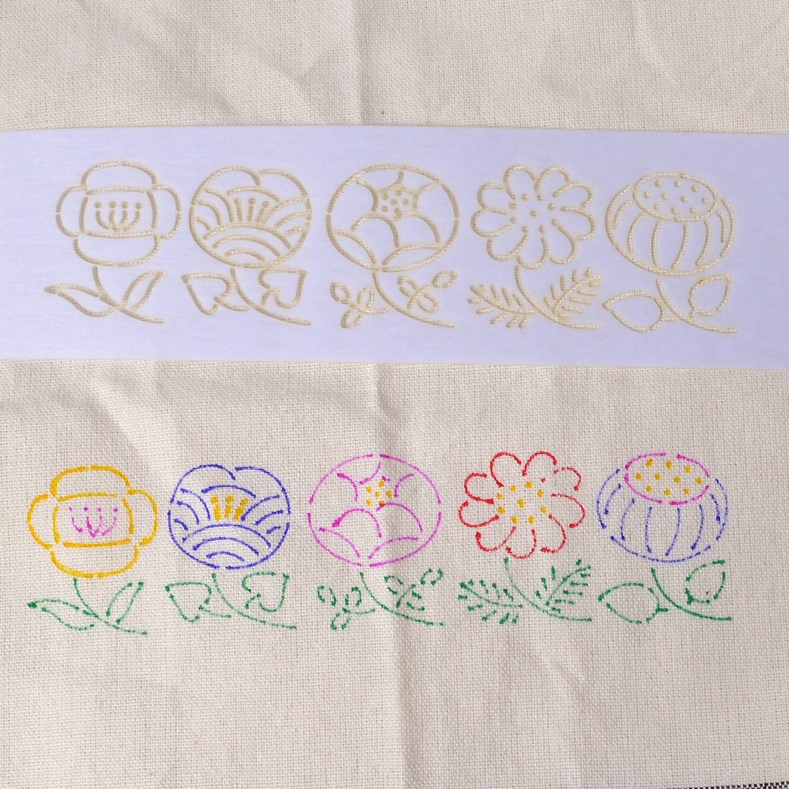 embroidery stencil, 5 little stylised flowers