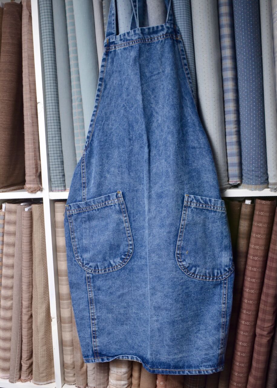 Denim apron blank suitable for sashiko stitching, boto stitching, embroidery applique