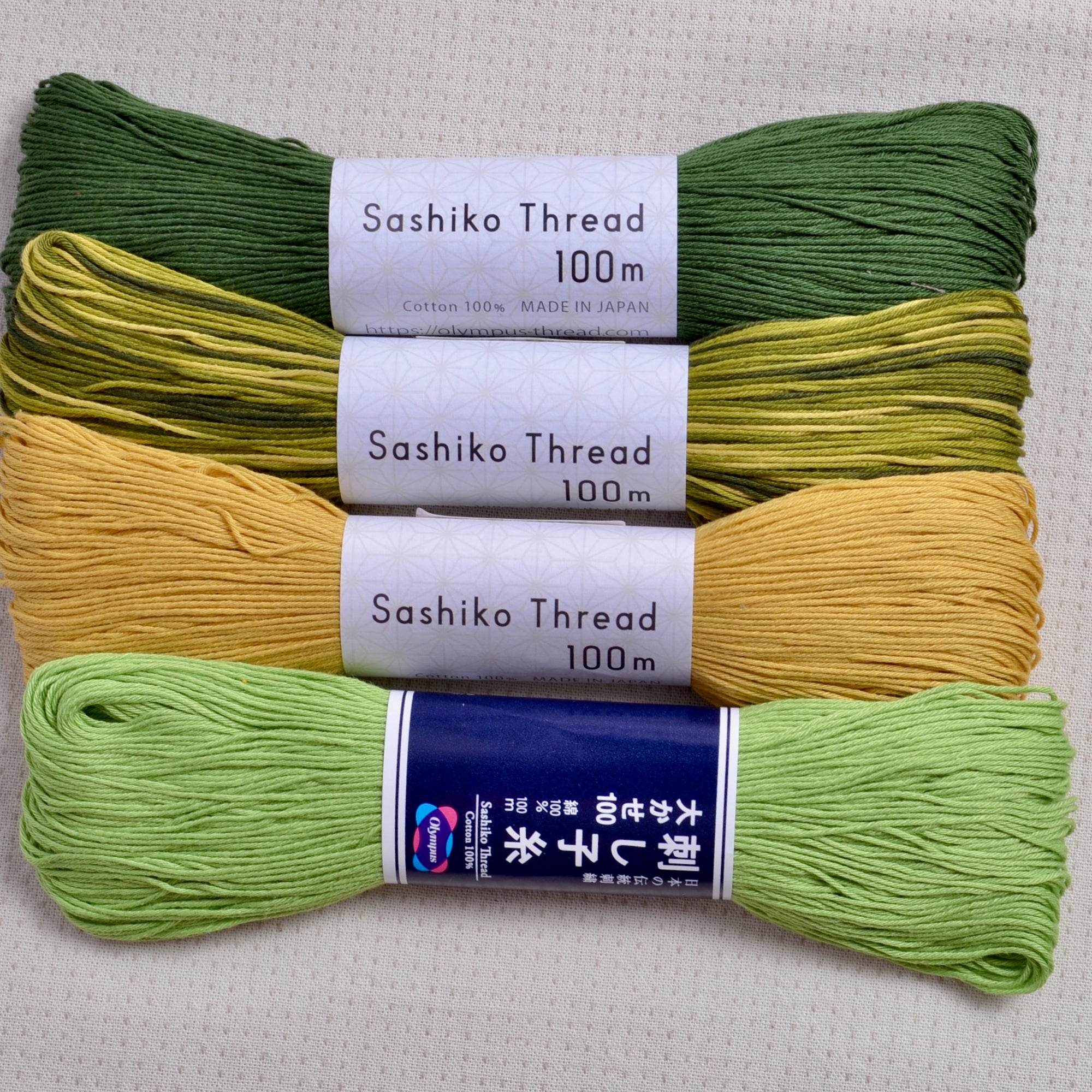 the greens and golds of late summer sashiko thread collection