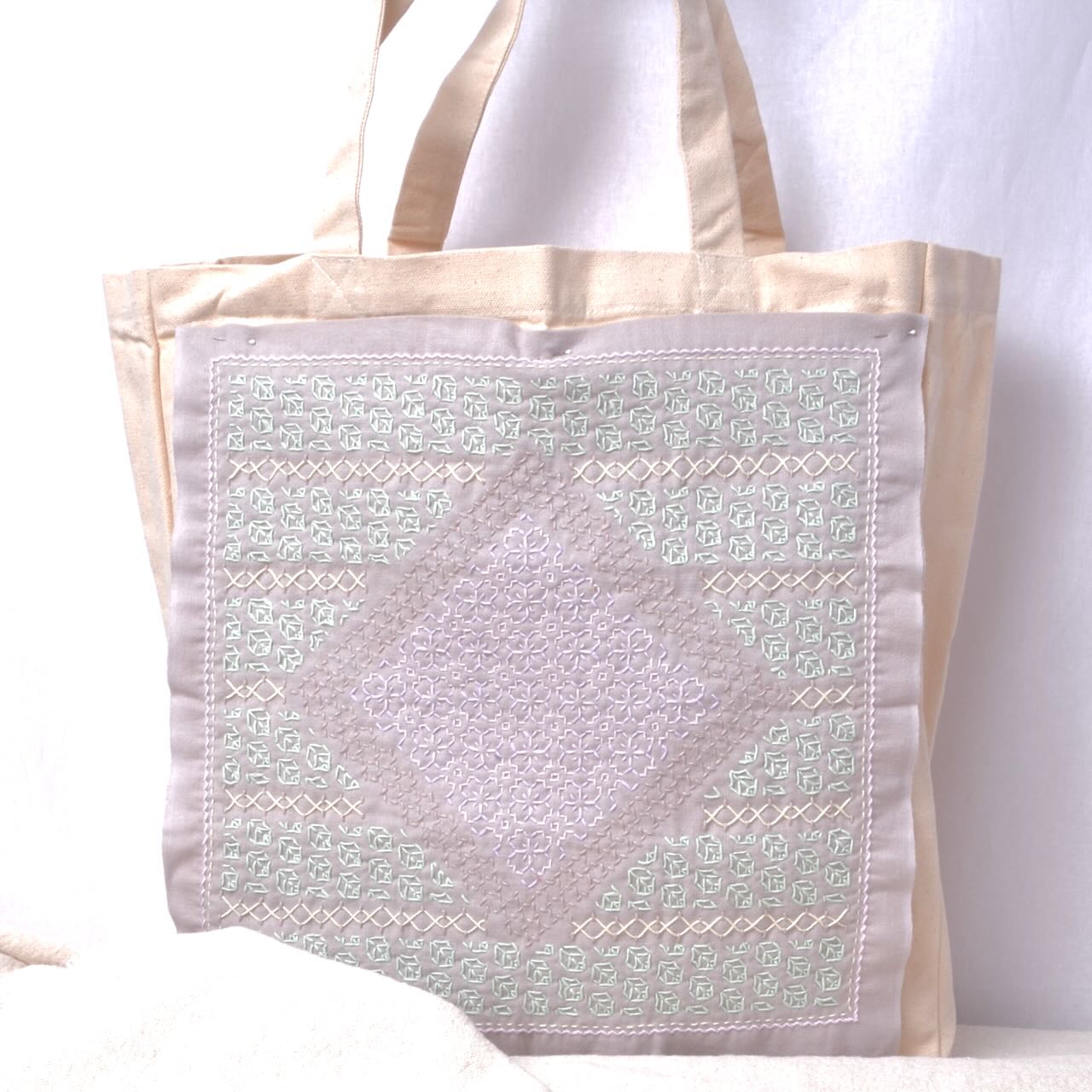 Canvas Shopping Bag with decorative cloth
