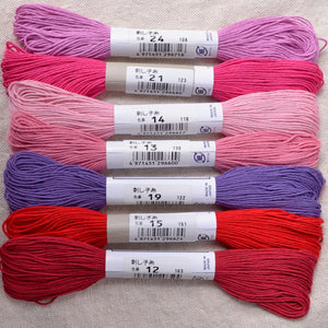 sashiko threads, reds, purples, pinks