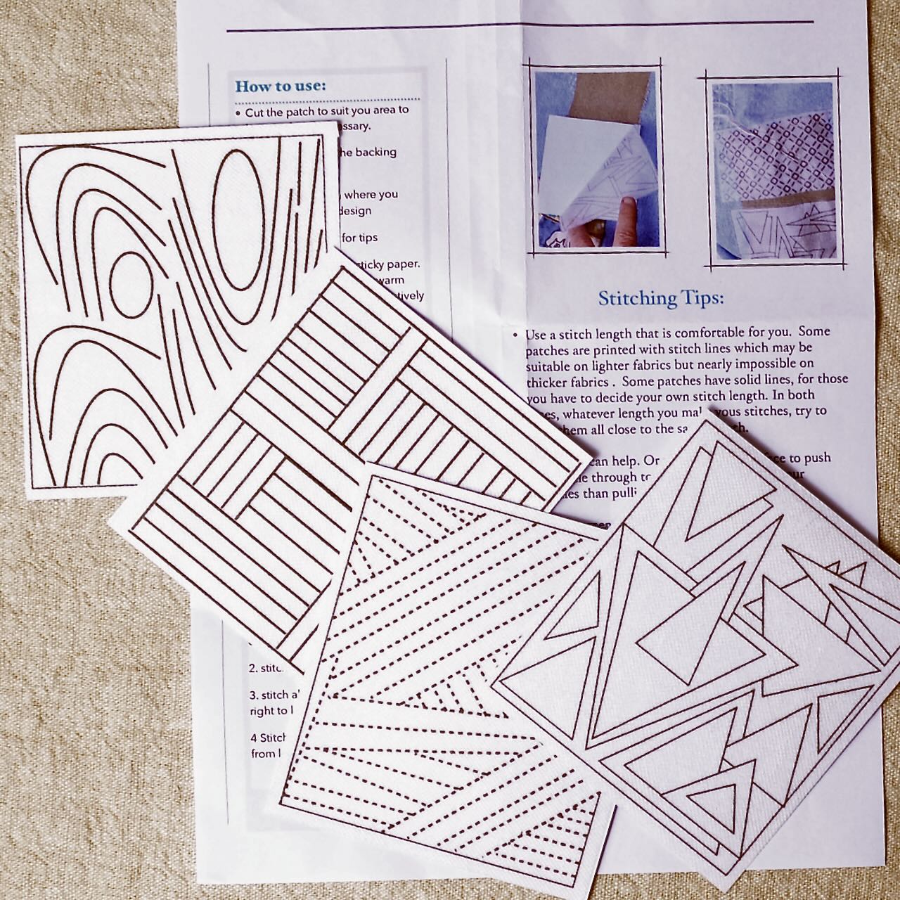 Dissolvable Stick & Stitch Transfer Patterns "Geometrics", set of 4 with instructions