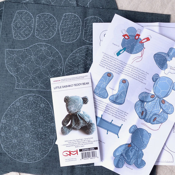 chieko+ denim TEDDY sky 38サイズ ¥39,600 Little Blue Sashiko Teddy Bear - A Threaded Needle